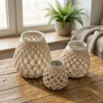 Boho Macramé Glass Candle Holder Set