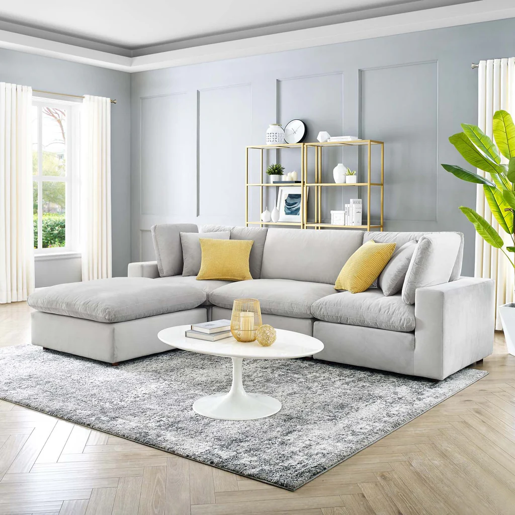 Luxury Captain Sofa with Clean Modern Lines On A Cloud Sectional - Light Gray Velvet