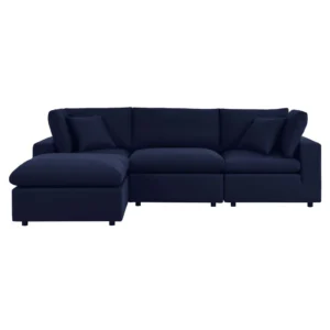 A modern outdoor sectional sofa in navy Sunbrella fabric