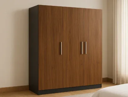 Premium Wooden Wardrobe with Metal Handles