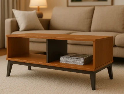 Modern wooden coffee table with open storage shelf