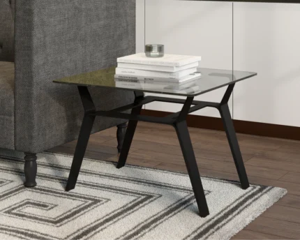 Anchor tempered glass side table with black metal frame