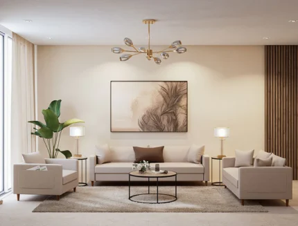 Premium 3-seater fabric sofa with matching armchairs and coffee table