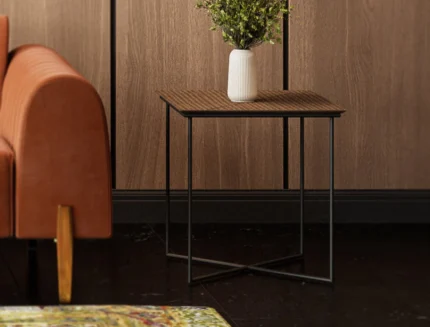 Antonin modern wooden side table with black metal frame