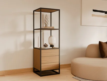 Open bookshelf with drawers for living room storage