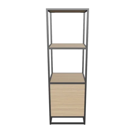 Industrial display shelf cabinet with three drawers