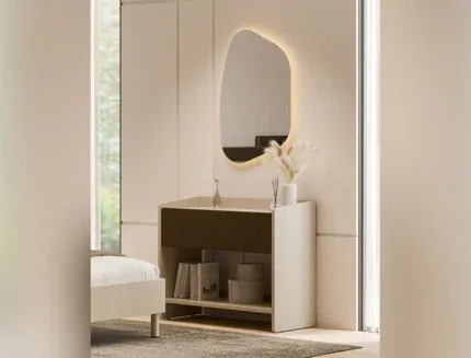 Minimalist dressing table with illuminated mirror