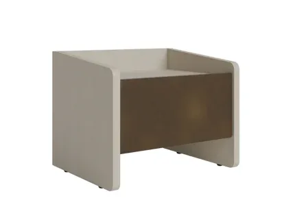 Modern wooden bedside table with white drawer and open shelf for bedroom.