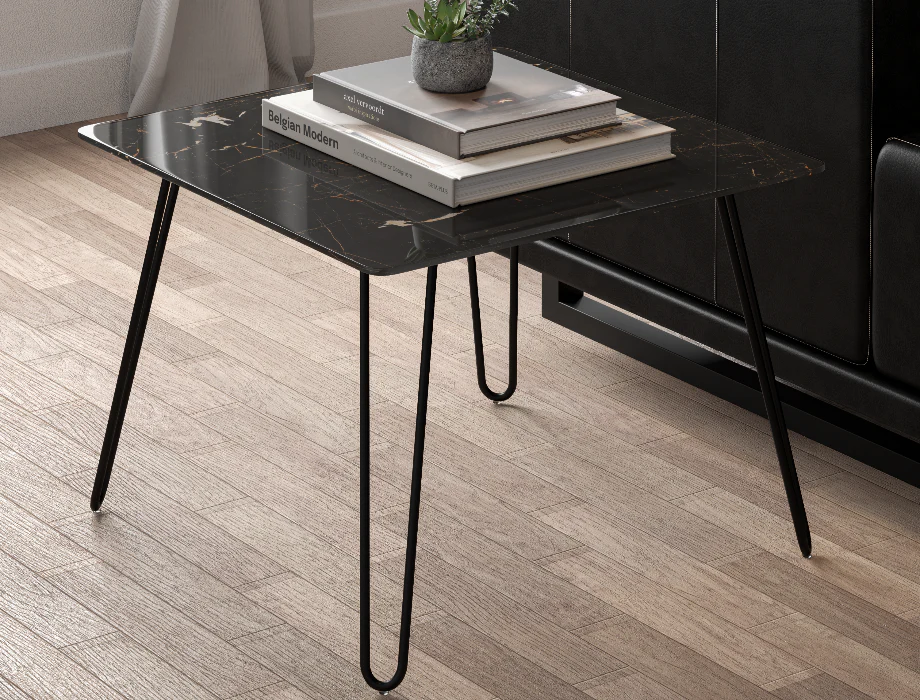 Barette Marble Side Table | Modern Black Accent End Table Barette black marble side table with metal frame