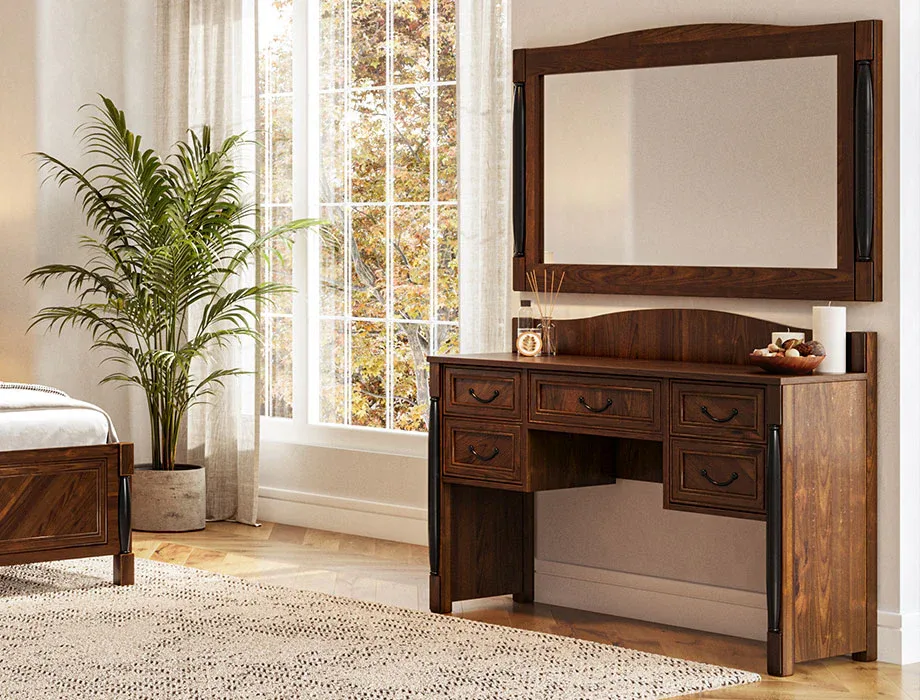 Charm Solid Wood Dressing Table with Mirror & 5 Drawers Traditional wooden dressing table with spacious storage