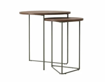 Modern round nesting side table set with wooden top
