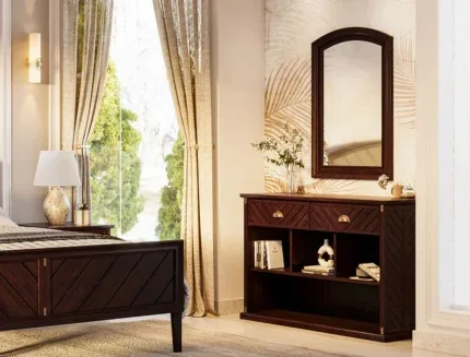 Modern wooden vanity dresser with chevron design