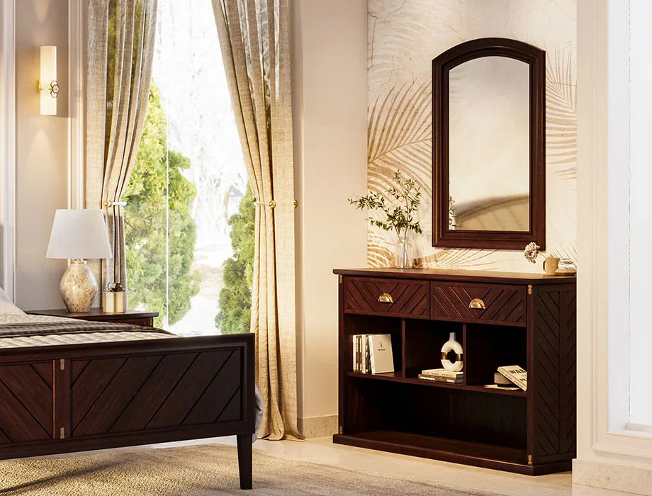 Chelsea Wooden Dresser with Mirror & Storage Cabinet Modern wooden vanity dresser with chevron design