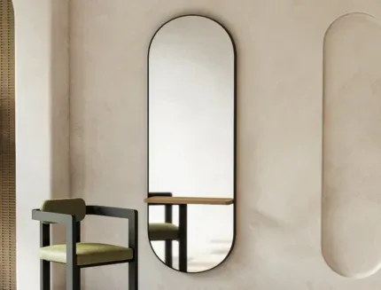 Modern full-length wall mirror with black metal frame