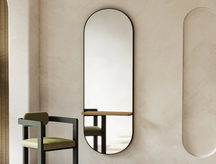 Modern full-length wall mirror with black metal frame