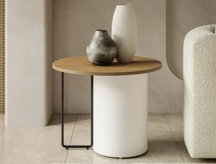 Contemporary accent table with pedestal base and metal frame