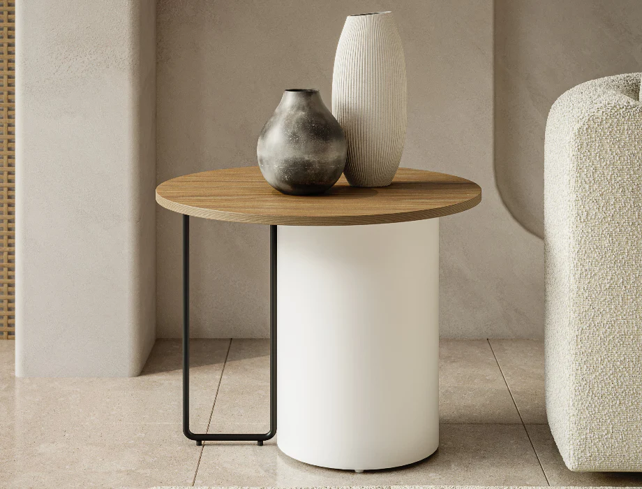 Coalesce Round Side Table | Modern Wood & Metal Accent Table Contemporary accent table with pedestal base and metal frame