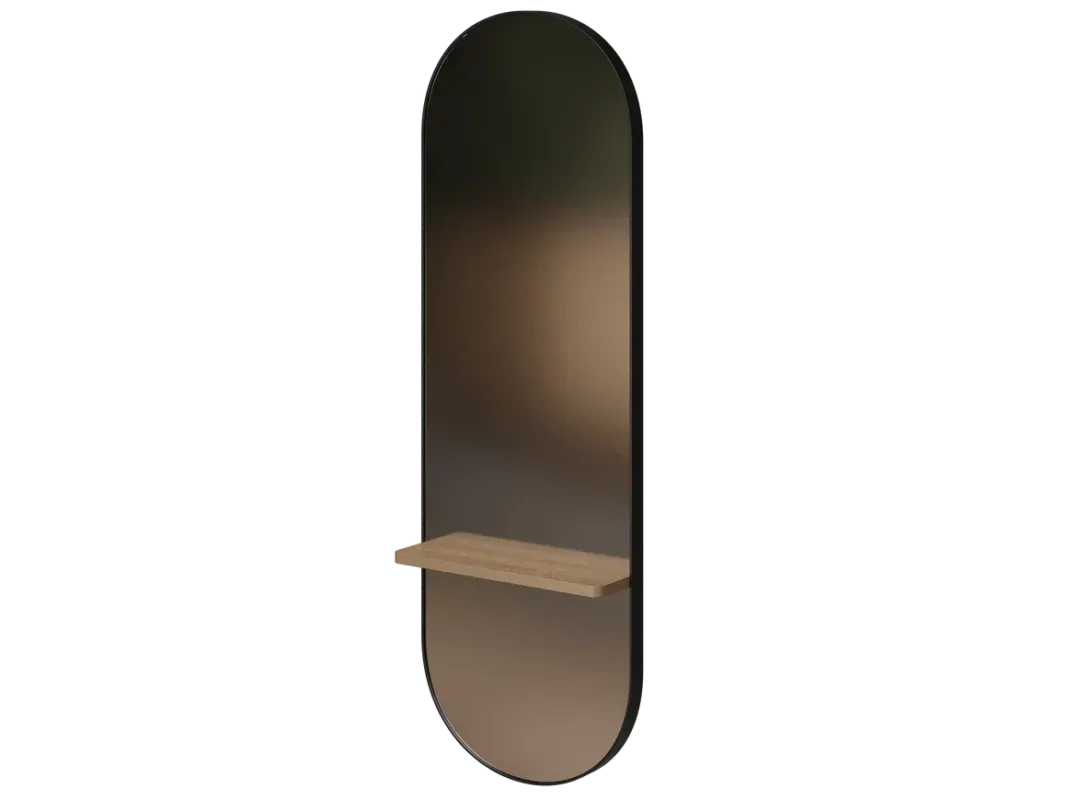 Coalesce arched wall mirror with wooden shelf
