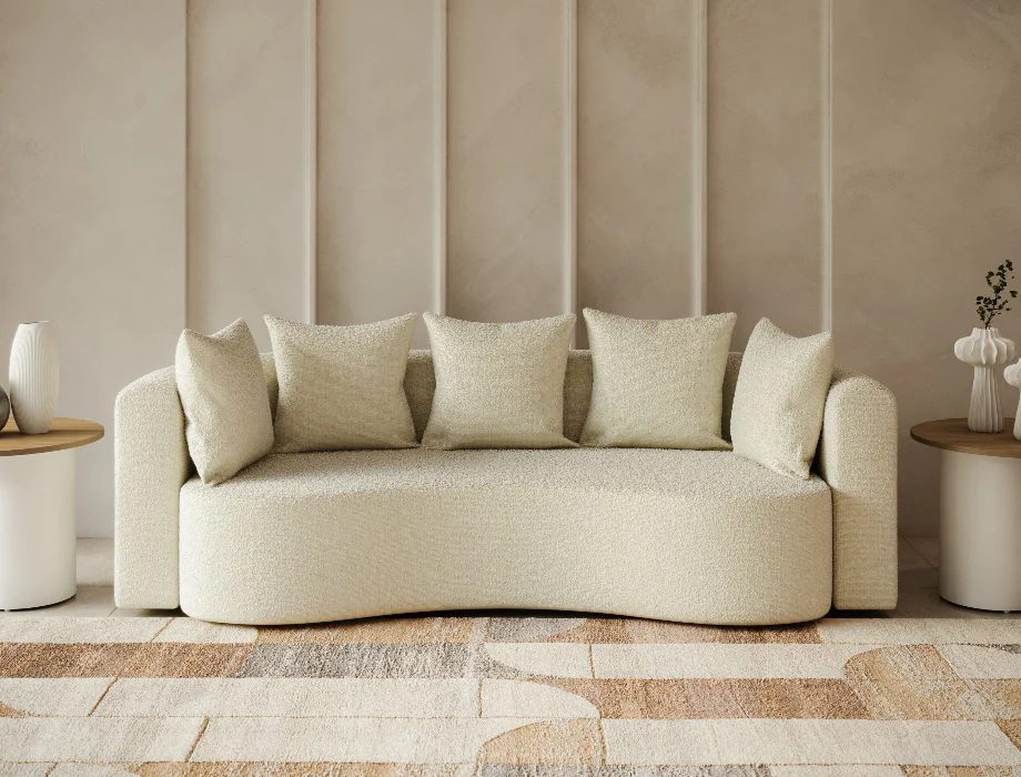Coalesce Oryn Bouclé Sofa – Modern Curved 2.5 Seater Sofa