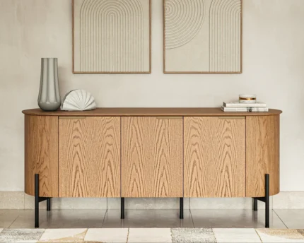 Oak sideboard cabinet with black metal legs