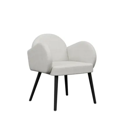 Como modern upholstered accent chair with curved backrest and black metal legs