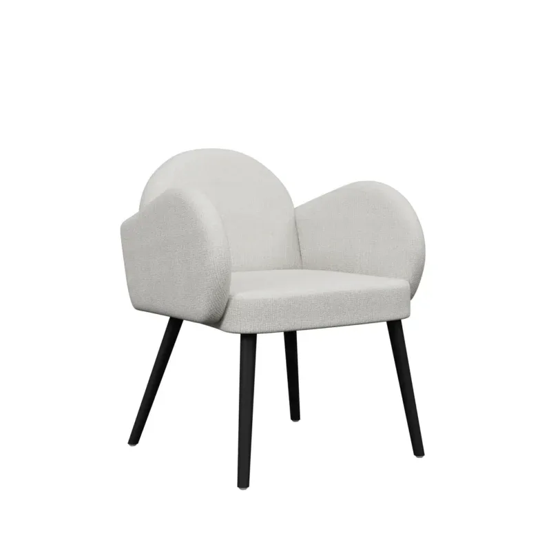 Como modern upholstered accent chair with curved backrest and black metal legs