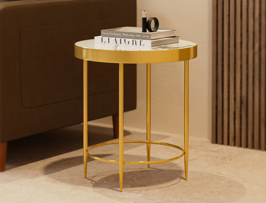 Cosctco White Marble Side Table | Luxury Gold Accent Table Cosctco white marble side table with gold metal frame
