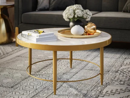 Modern round marble top coffee table with gold frame