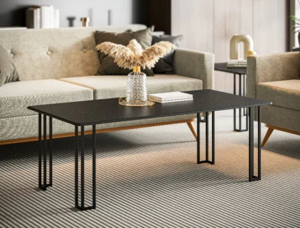 Rectangular coffee table with metal legs