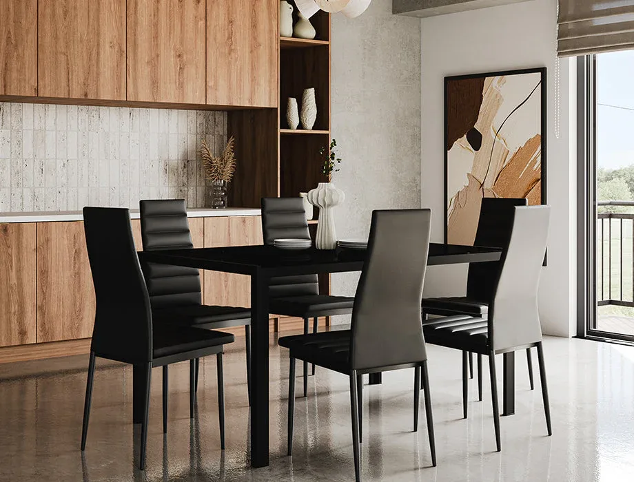 Modern 6-Seater Dining Table Set | Contemporary Wooden Dining Furniture Contemporary wooden dining table with six high-back cushioned chairs for modern homes.