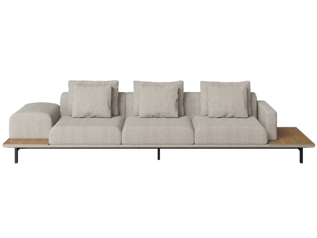 Elvo modern fabric sofa set with wooden base in a contemporary living room