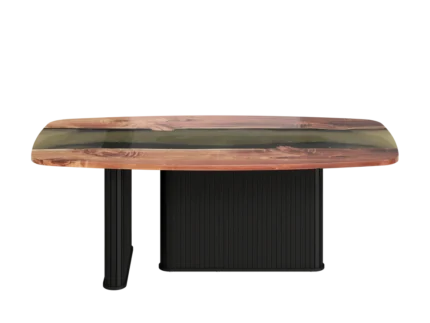 Modern live edge resin coffee table with black fluted base