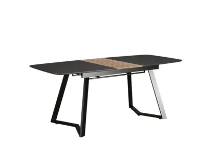 Erin 6-seater modern dining table with upholstered beige dining chairs.