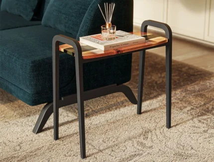 Contemporary sofa side table with integrated side handles