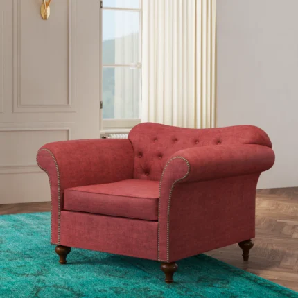 Noble Chesterfield sofa set with white fabric upholstery in a luxury living room
