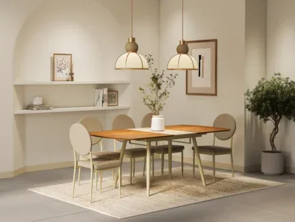 Scandinavian-style wooden dining table set for contemporary dining rooms.
