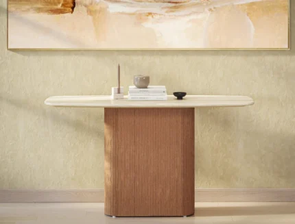 Luxury entryway console table with marble-look top