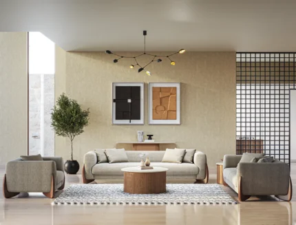 Luxury three-piece fabric sofa set for contemporary home interiors
