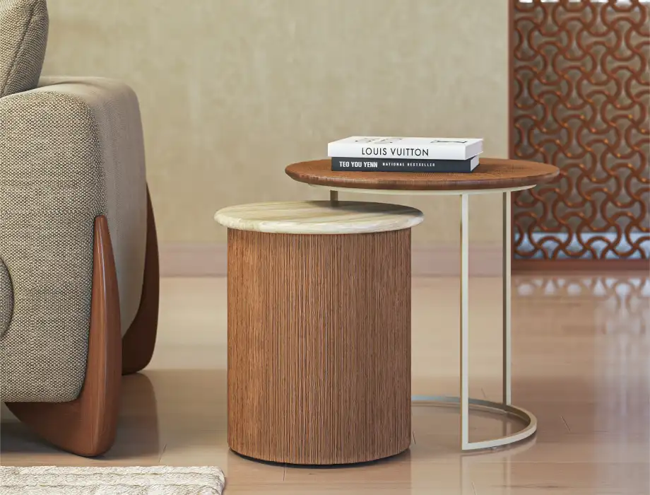 Modern Nesting Side Table with Marble Top & Wooden Finish | Luxury Living Room End Table Luxury wooden side table for living room