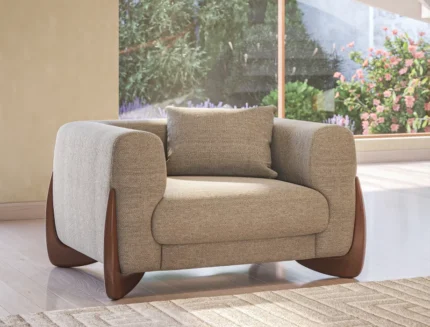 Hampton luxury fabric sofa set with wooden side panels in a modern living room