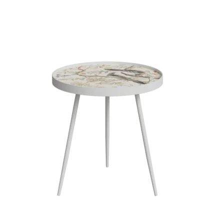 Hattie round tray side table with white metal legs