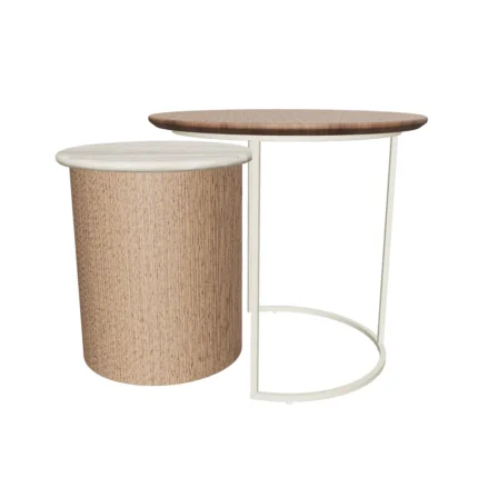 Hampton modern nesting side table set with wood and marble finish