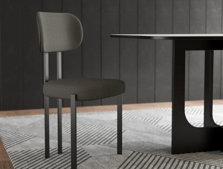 Modern Grey Fabric Dining Chair with Metal Frame | Contemporary Upholstered Dining Chair