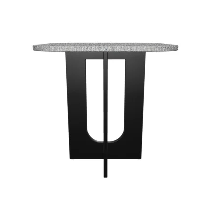 Modern stone top side table with black pedestal base