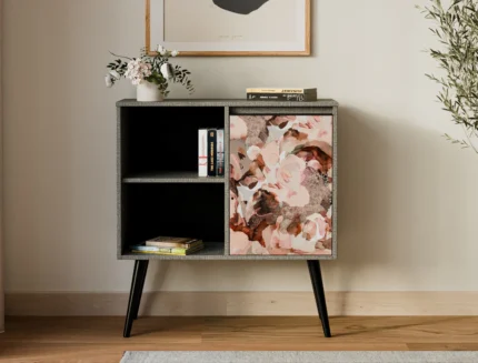 Contemporary storage cabinet with decorative floral design