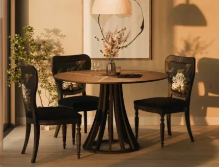 Luxury dining room furniture with round wood table