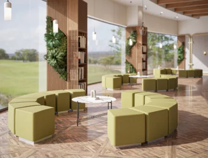 Modern modular curved lounge seating set in olive green