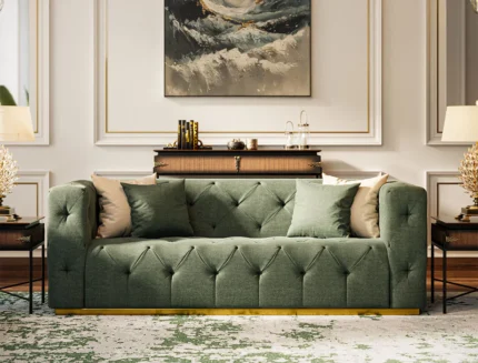 Designer upholstered sofa with button-tufted detailing
