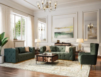 Contemporary tufted living room sofa with plush cushions