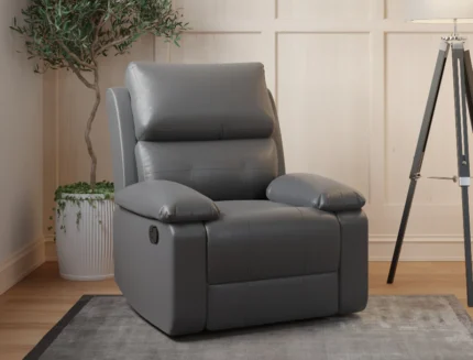 Grey manual recliner chair with padded armrests
